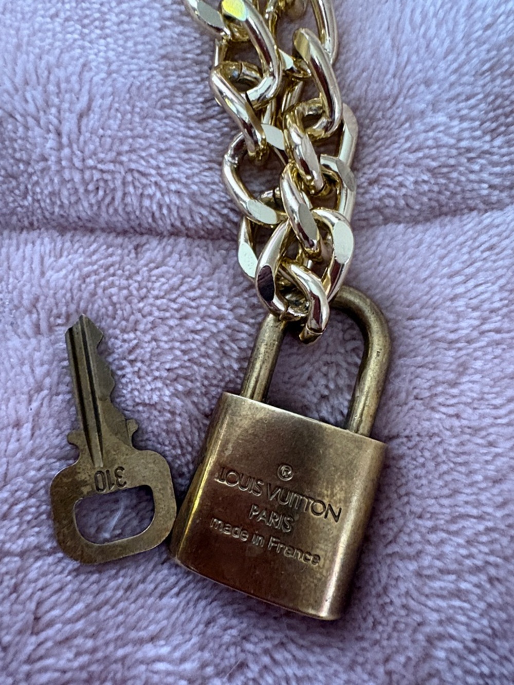 Louis Vuitton Gold Padlock and Key Charm with Chain